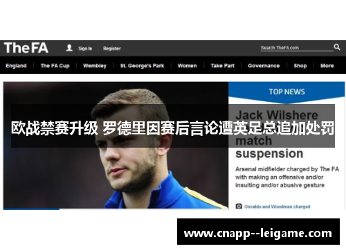 欧战禁赛升级 罗德里因赛后言论遭英足总追加处罚