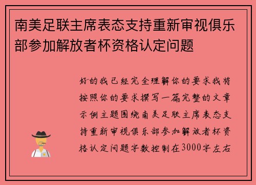 南美足联主席表态支持重新审视俱乐部参加解放者杯资格认定问题 南美足联主席表态支持重新审视俱乐部参加解放者杯资格认定问题